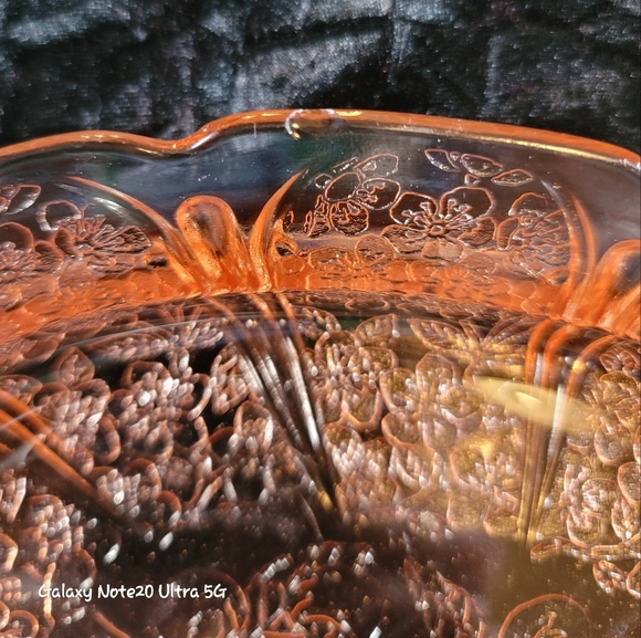 0779. Vintage Jeanette Glass Platter ~ Pink Cherry Blossom ~ Depression Glass ~ - Picture 11 of 11